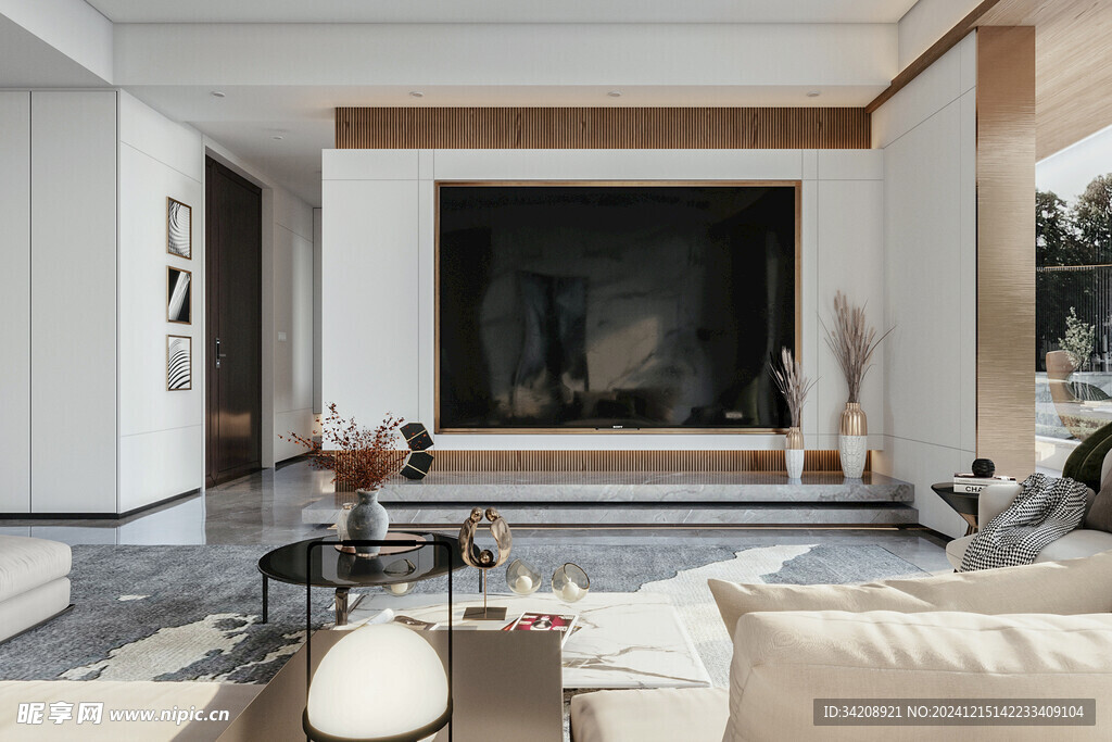 电视机满墙柜客厅装饰现代简约风