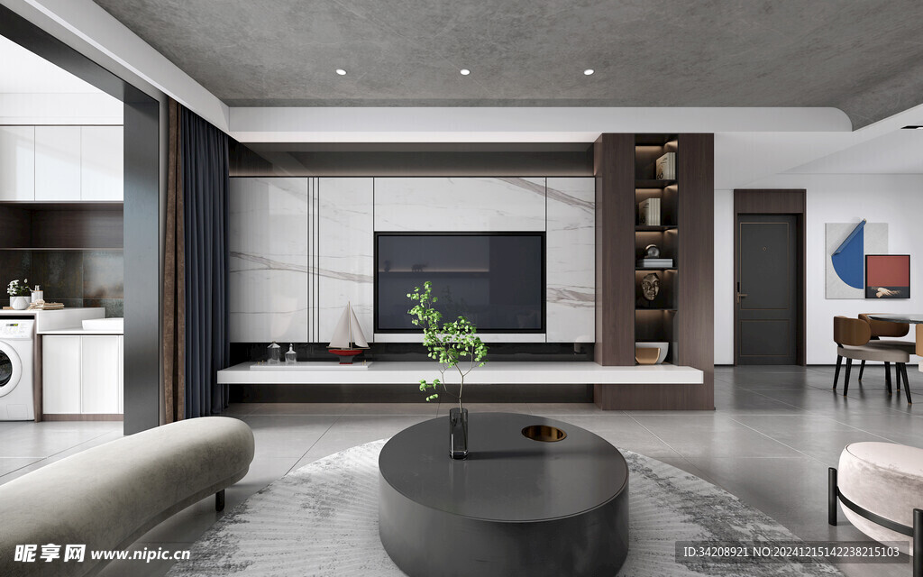 电视机满墙柜客厅装饰现代简约风