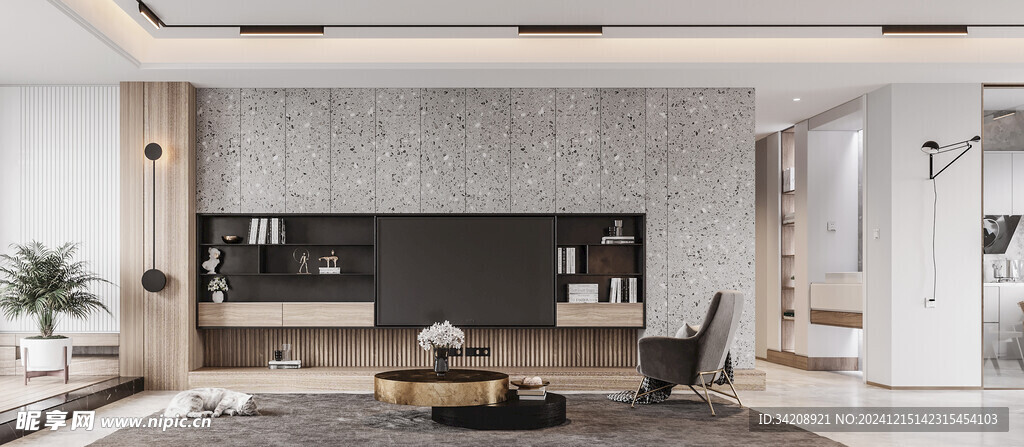 电视机满墙柜客厅装饰现代简约风