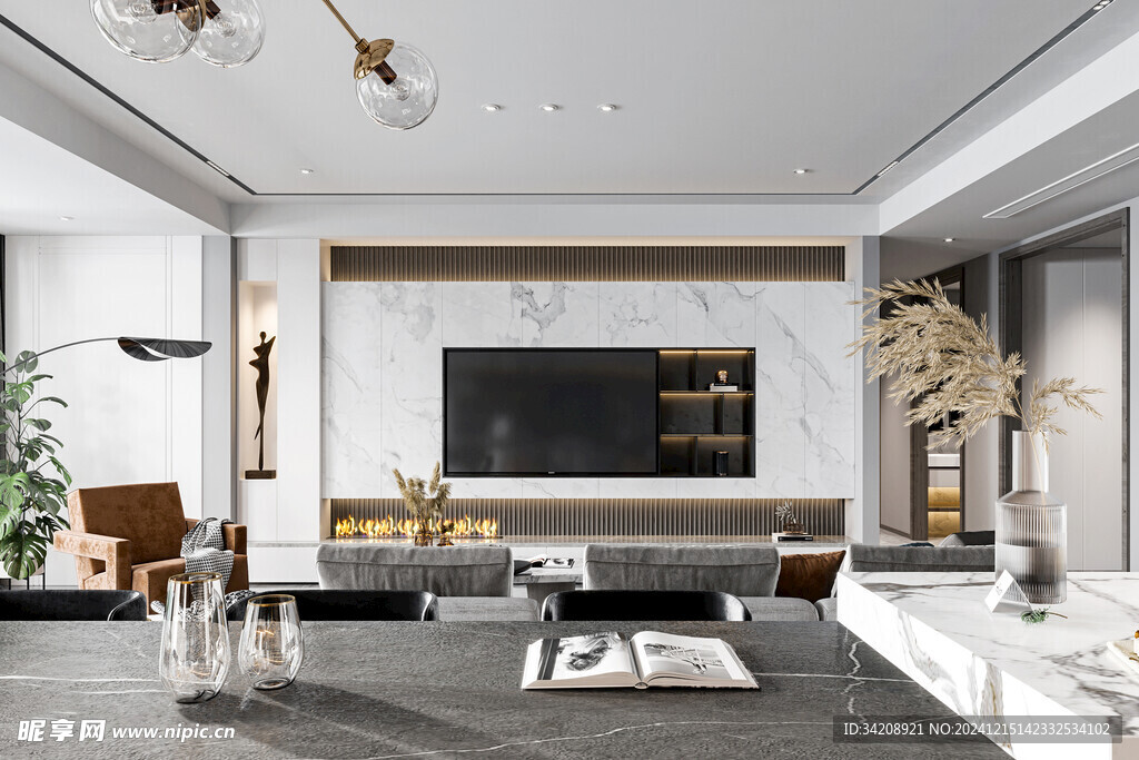 电视机满墙柜客厅装饰现代简约风