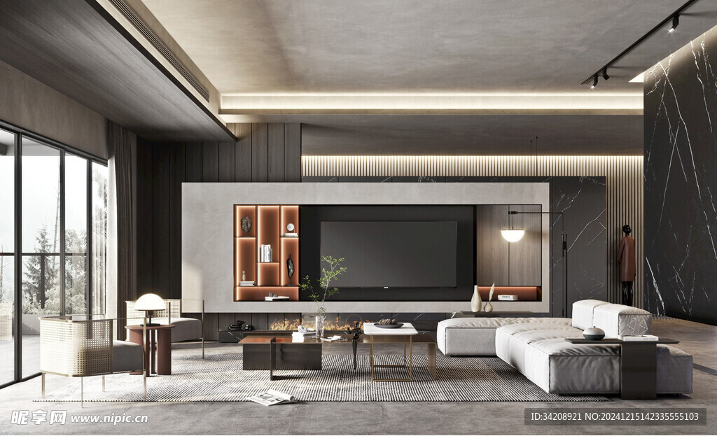 电视机满墙柜客厅装饰现代简约风