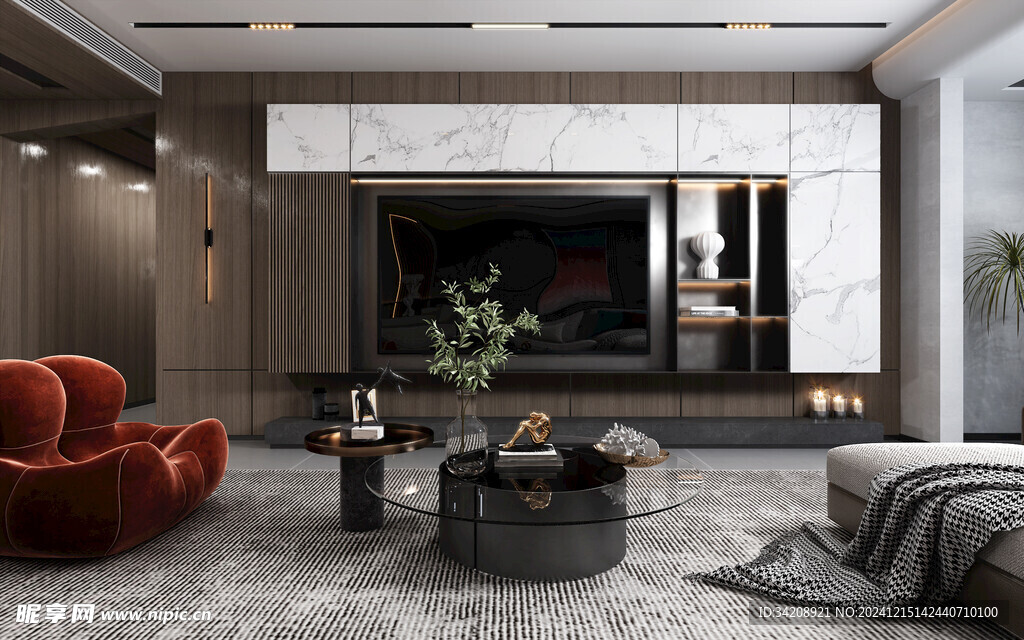 电视机满墙柜客厅装饰现代简约风