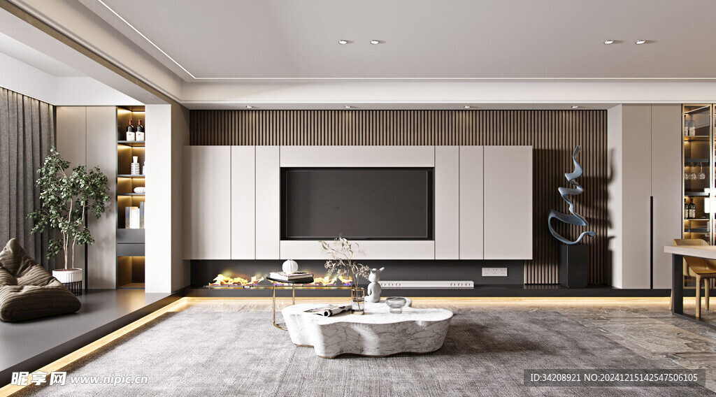 电视机满墙柜客厅装饰现代简约风