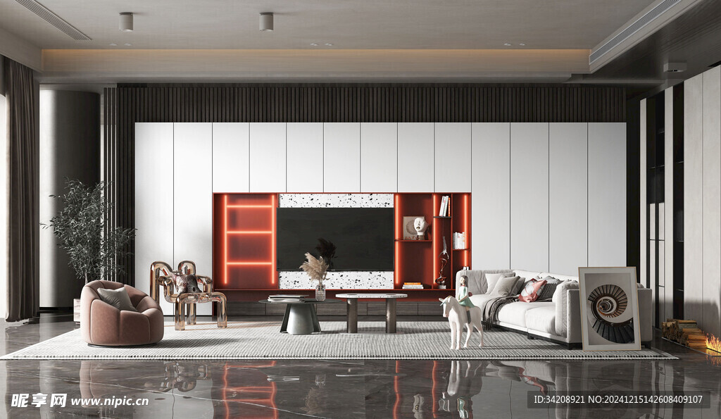 电视机满墙柜客厅装饰现代简约风