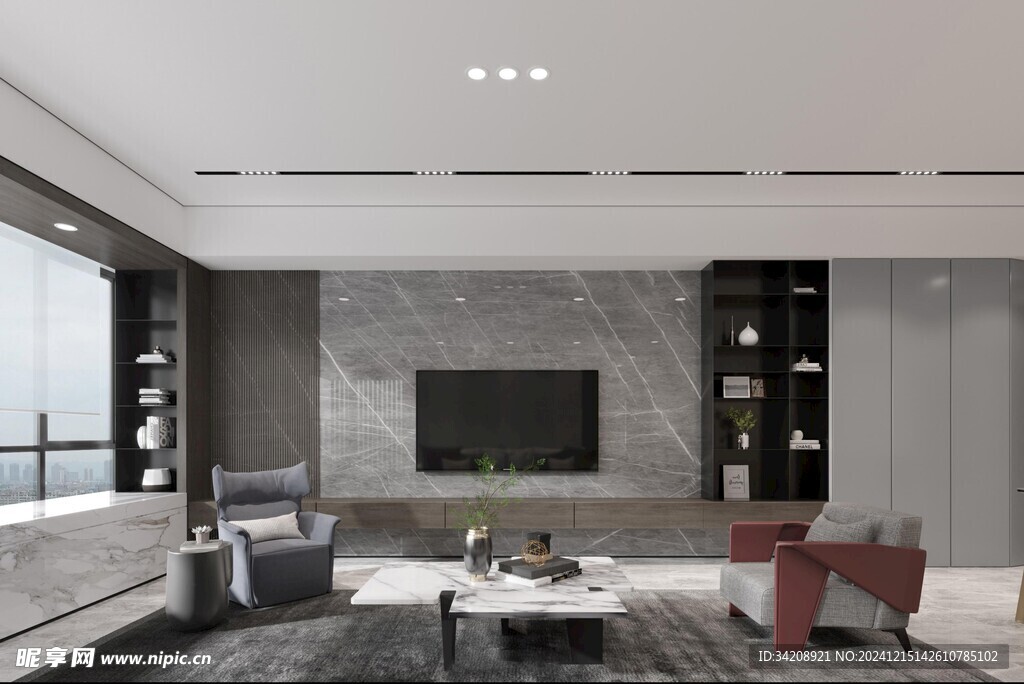 电视机满墙柜客厅装饰现代简约风