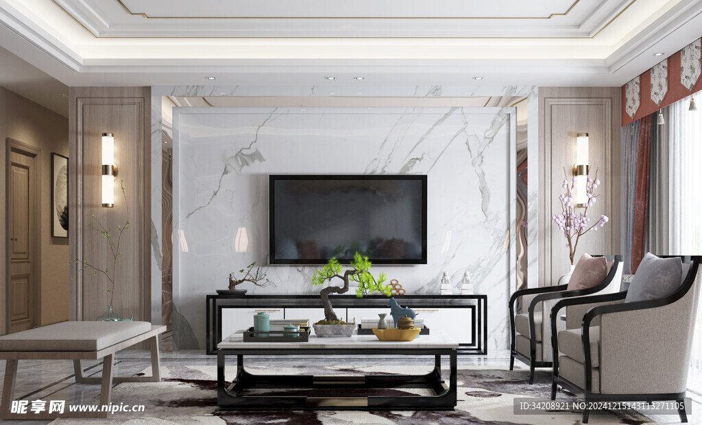 电视机满墙柜客厅装饰现代简约风