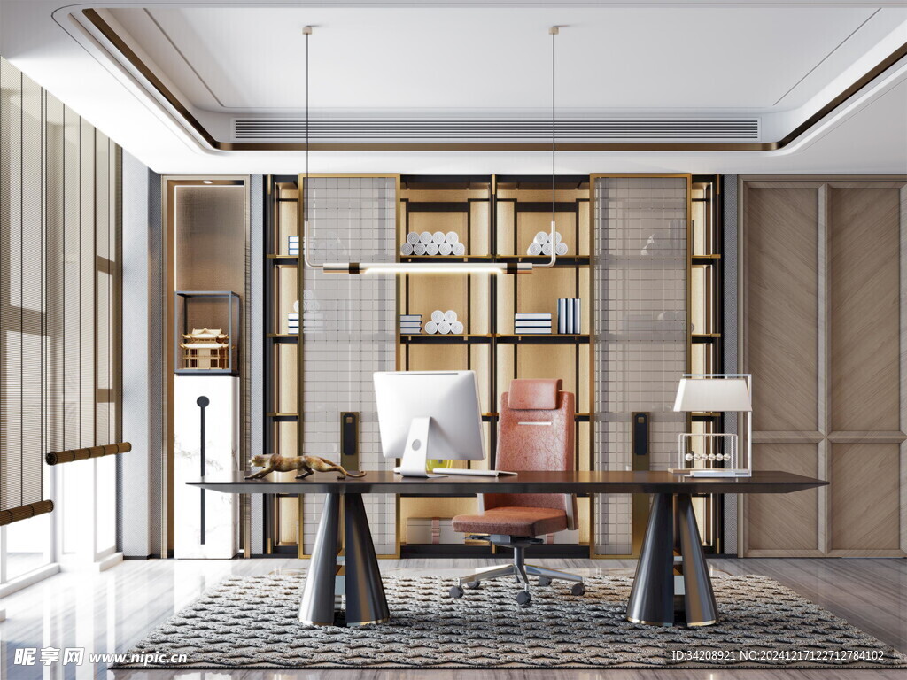 现代简约高级感新中式复古风书房