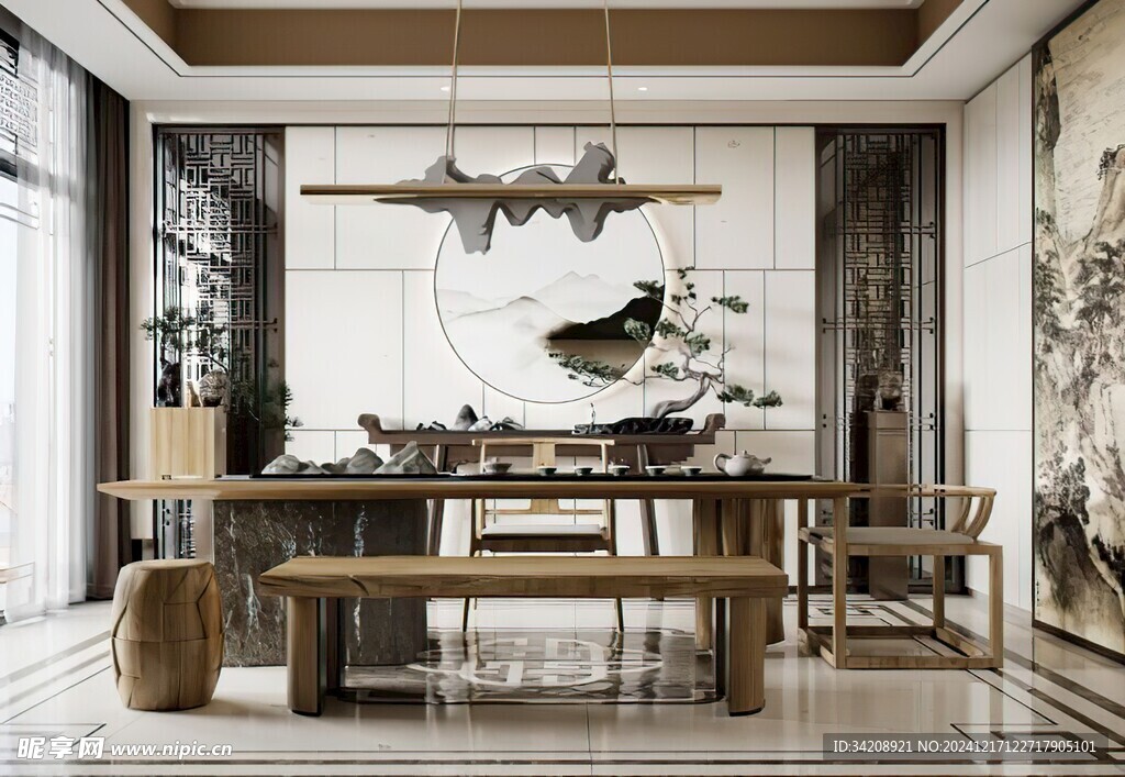 现代简约高级感新中式复古风书房