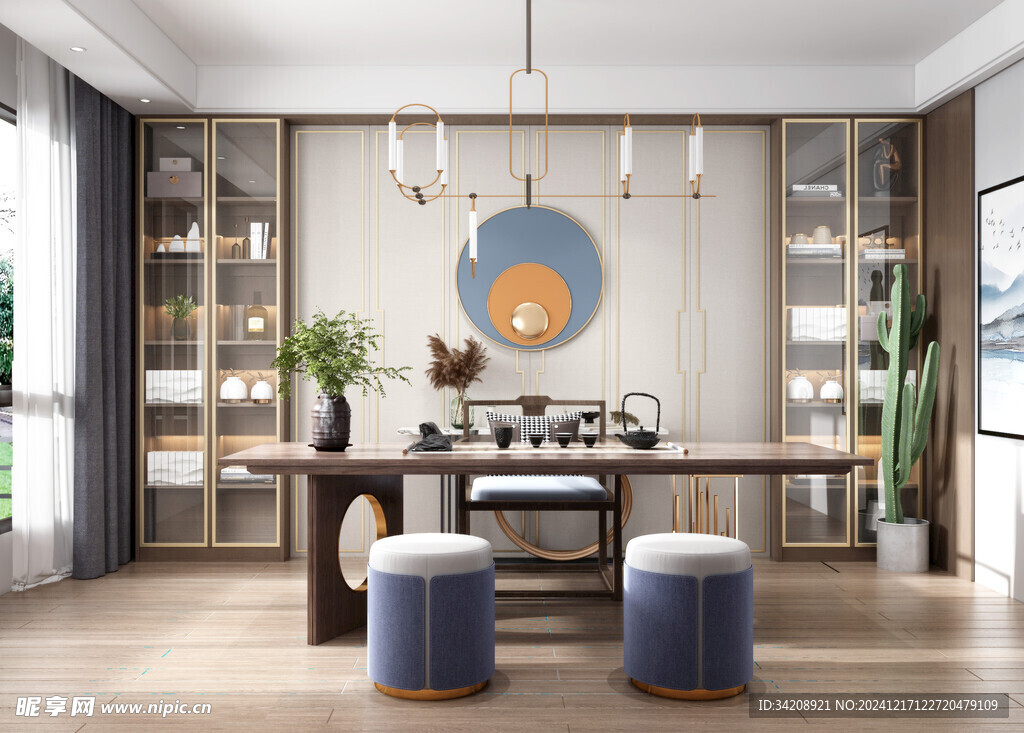 现代简约高级感新中式复古风书房