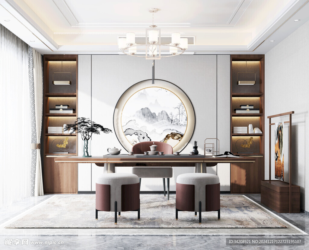 现代简约高级感新中式复古风书房