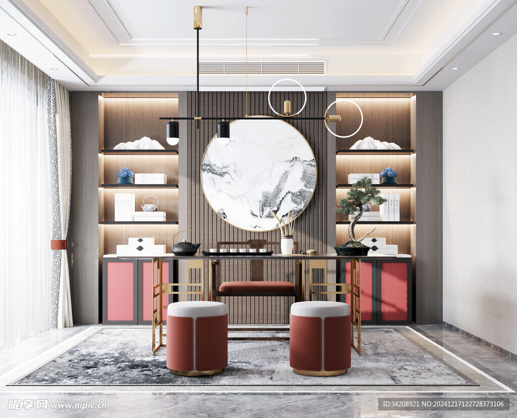 现代简约高级感新中式复古风书房