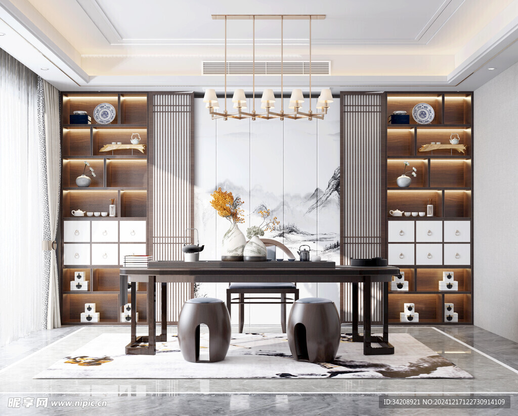 现代简约高级感新中式复古风书房