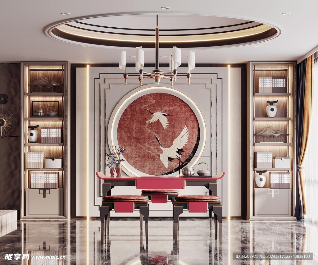 现代简约高级感新中式复古风书房