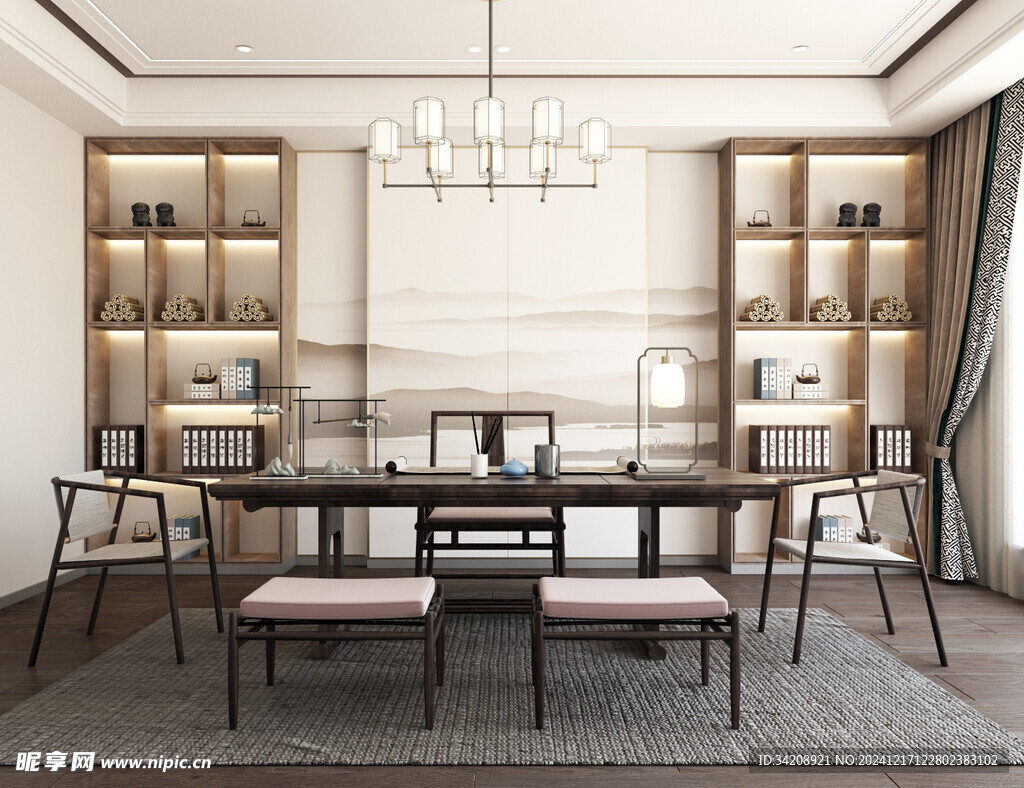 现代简约高级感新中式复古风书房