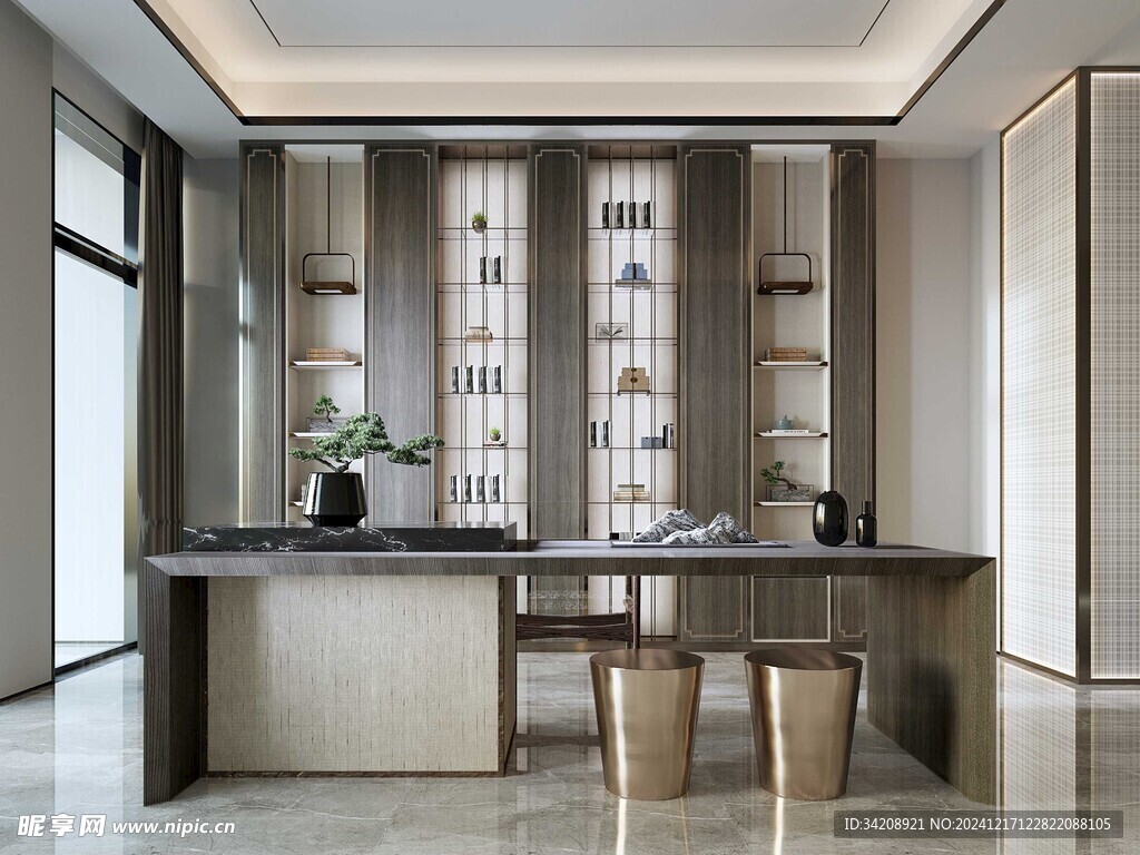 现代简约高级感新中式复古风书房