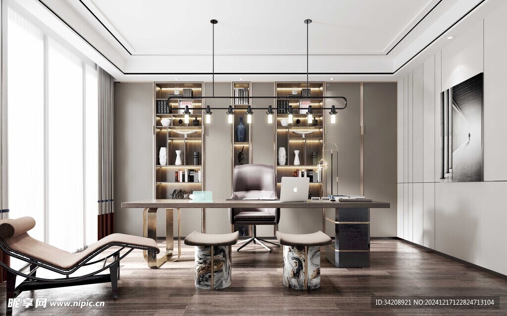 现代简约高级感新中式复古风书房