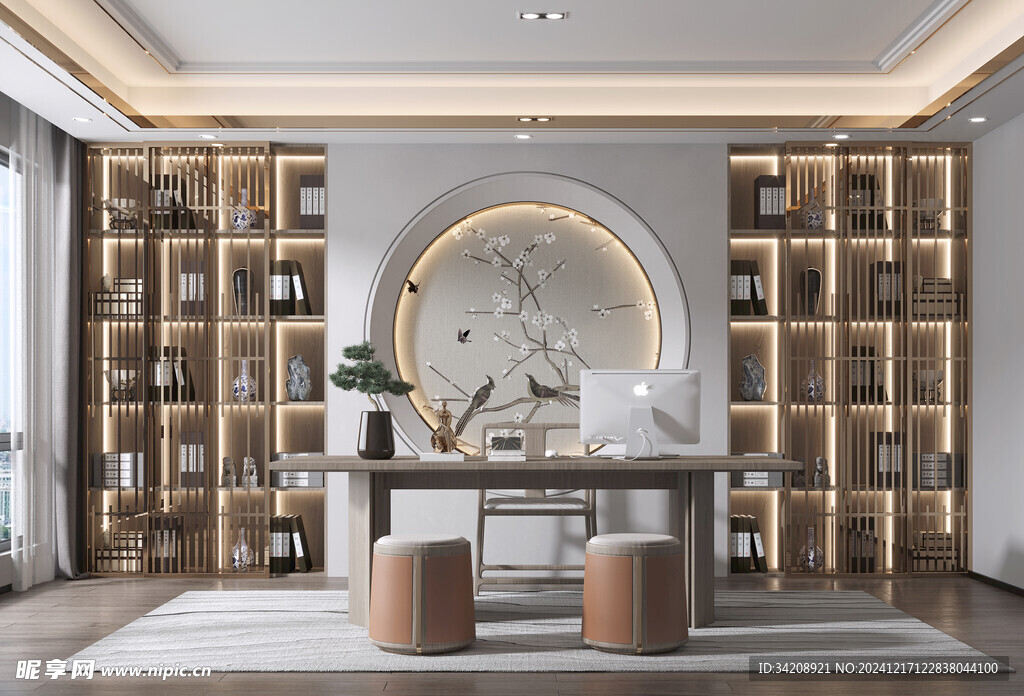 现代简约高级感新中式复古风书房
