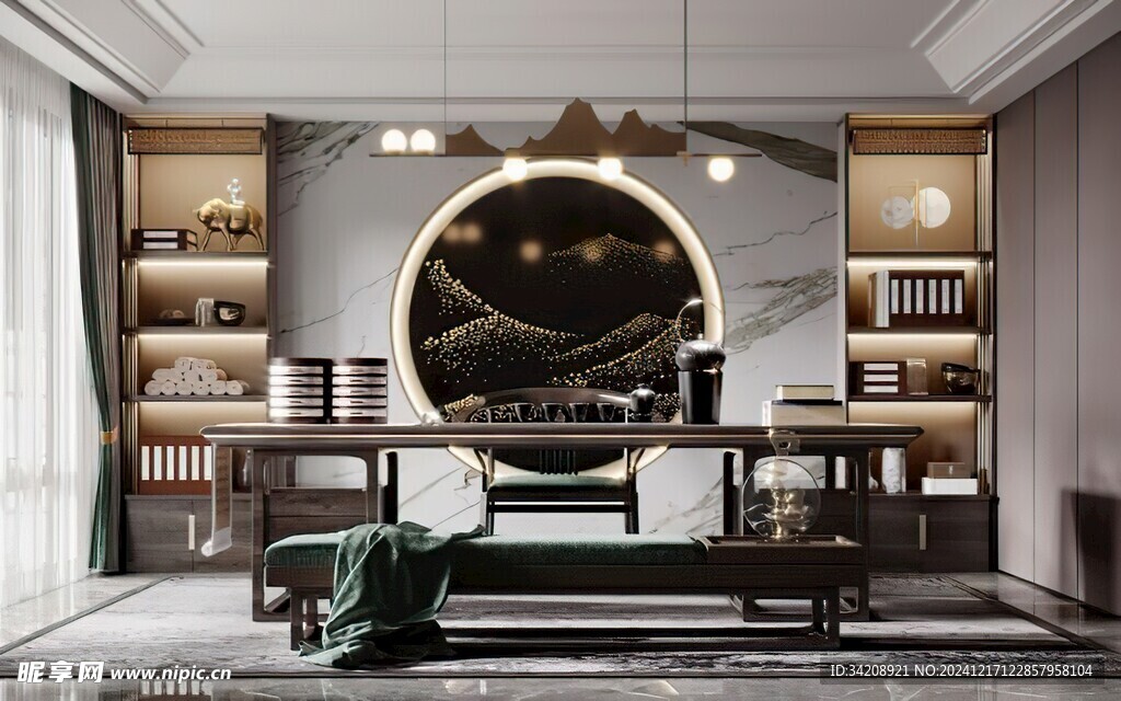 现代简约高级感新中式复古风书房