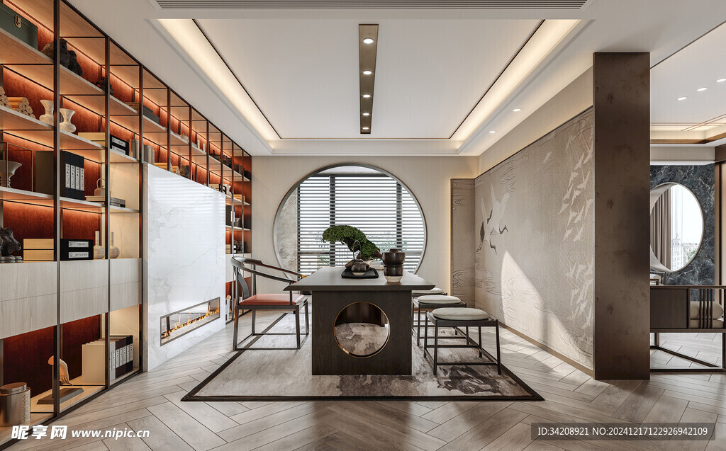 现代简约高级感新中式复古风书房