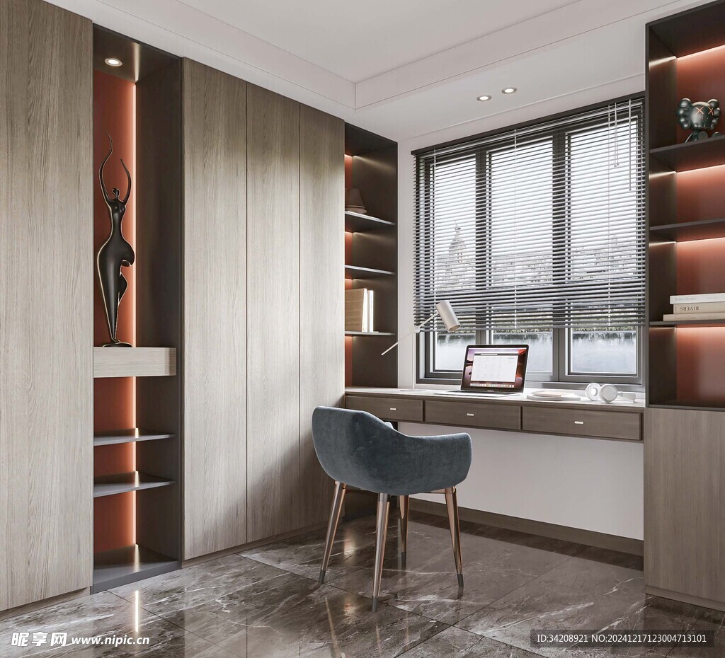 现代简约高级感多功能新中式书房