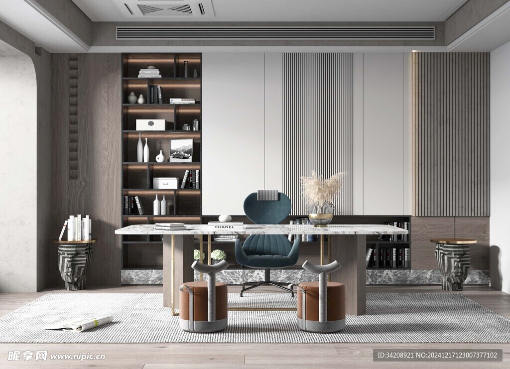 现代简约高级感多功能新中式书房