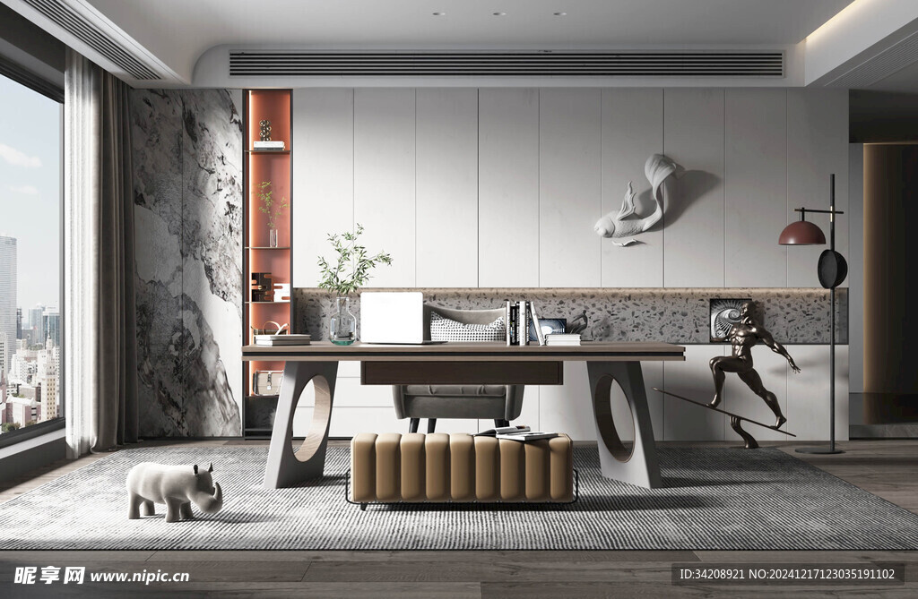 现代简约高级感多功能新中式书房