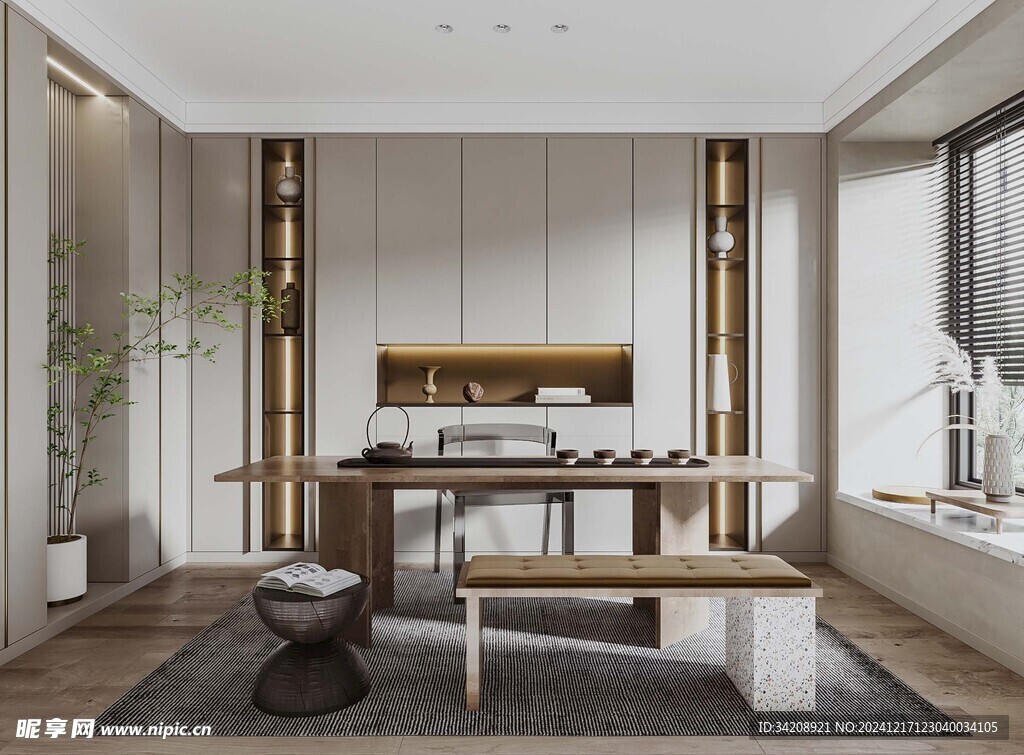 现代简约高级感多功能新中式书房