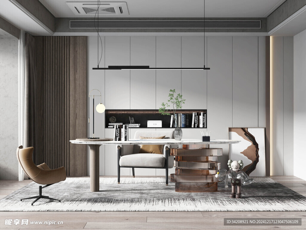 现代简约高级感多功能新中式书房