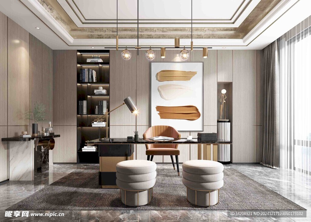 现代简约高级感多功能新中式书房