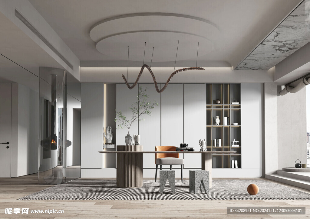 现代简约高级感多功能新中式书房