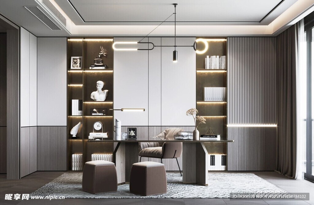 现代简约高级感多功能新中式书房