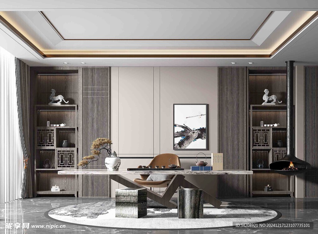 现代简约高级感多功能新中式书房