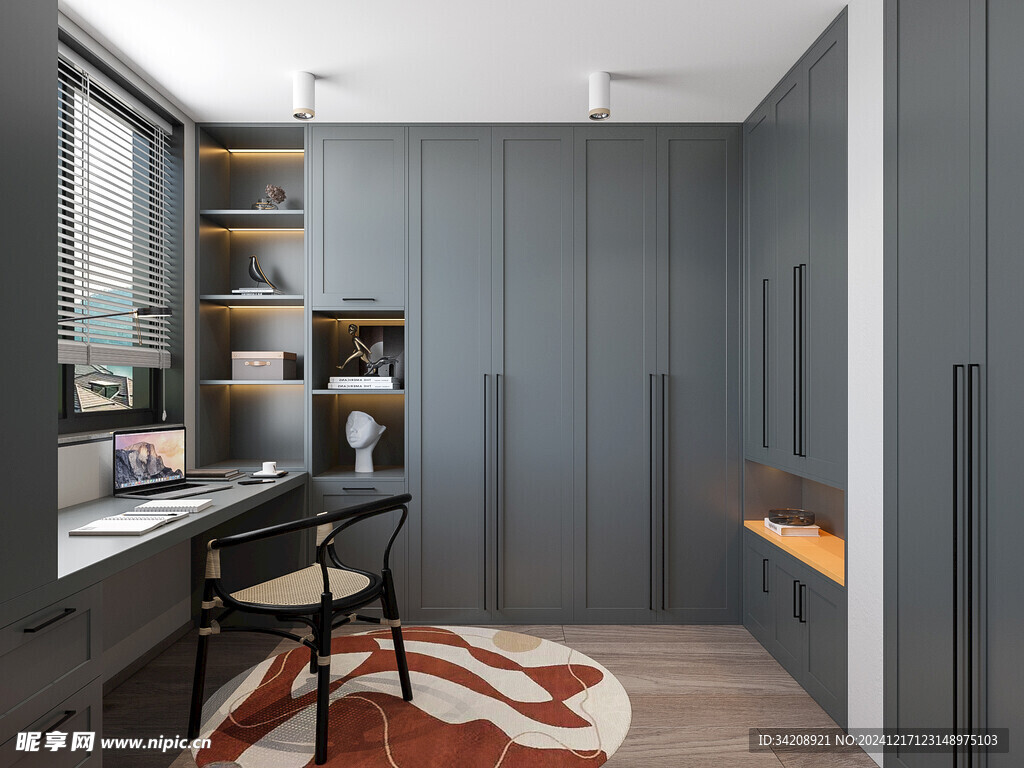 现代简约高级感多功能新中式书房