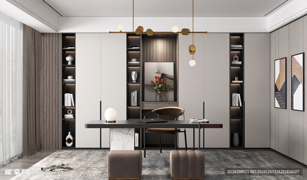 现代简约高级感多功能新中式书房