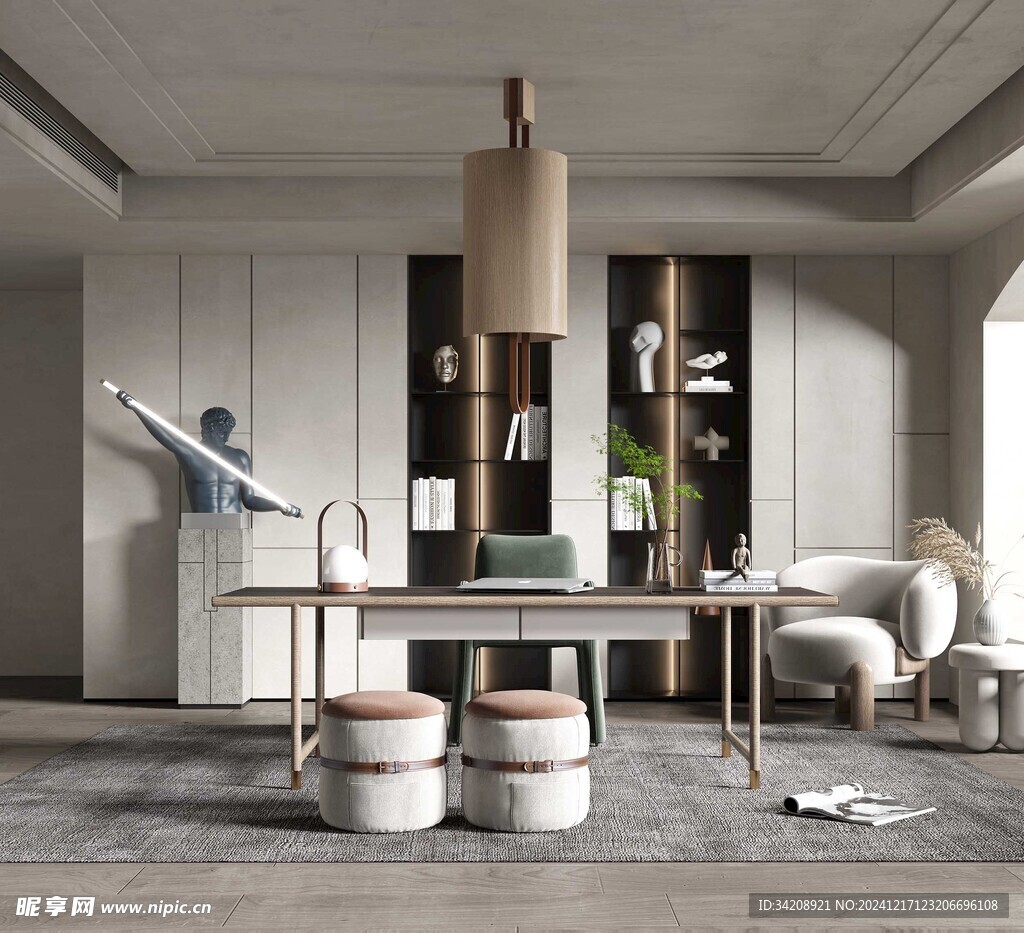 现代简约高级感多功能新中式书房