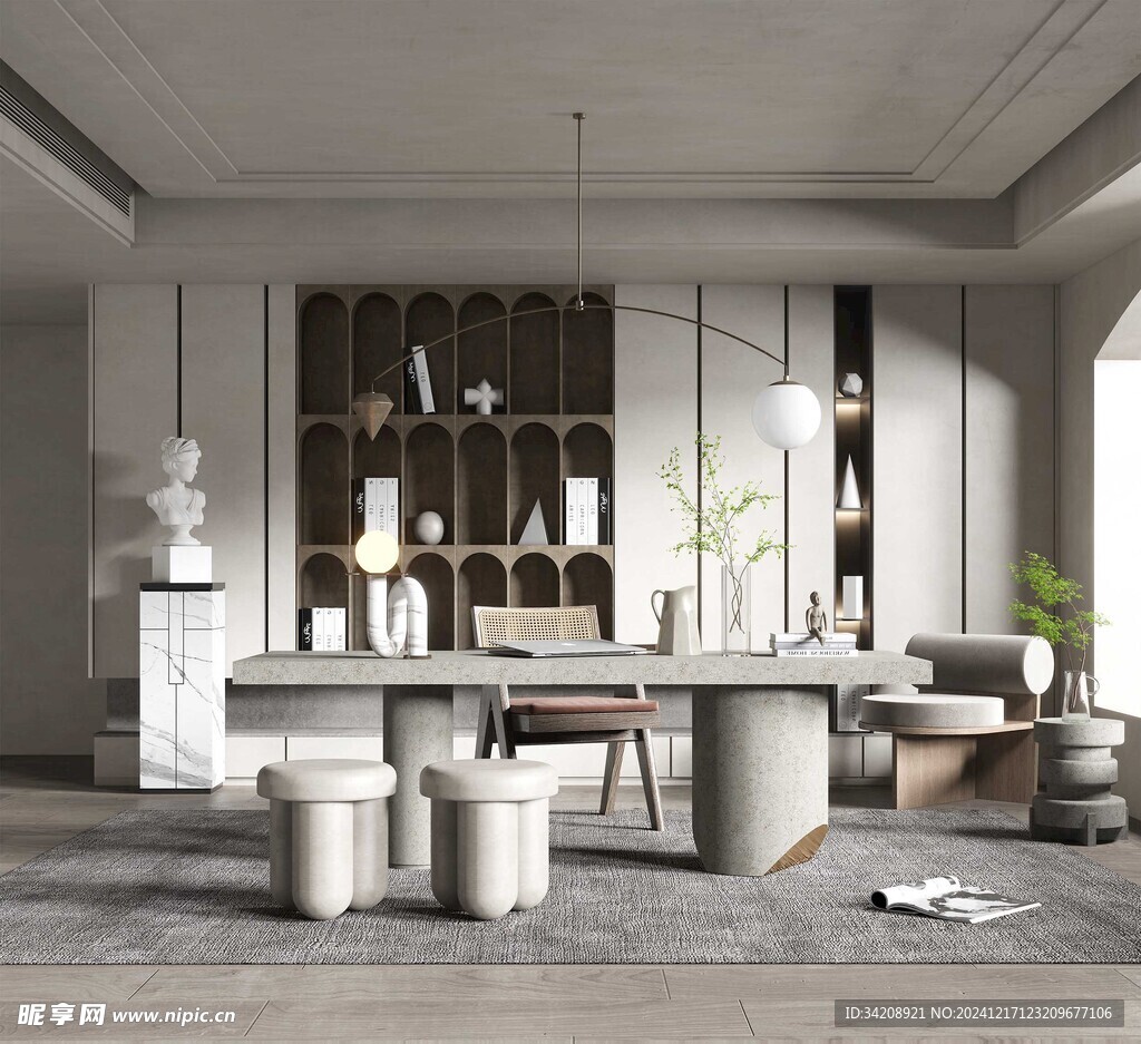 现代简约高级感多功能新中式书房