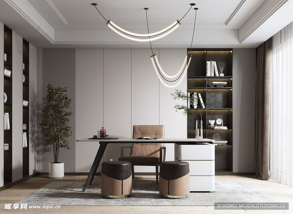 现代简约高级感多功能新中式书房