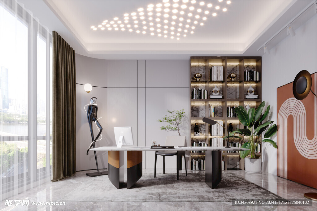 现代简约高级感多功能新中式书房