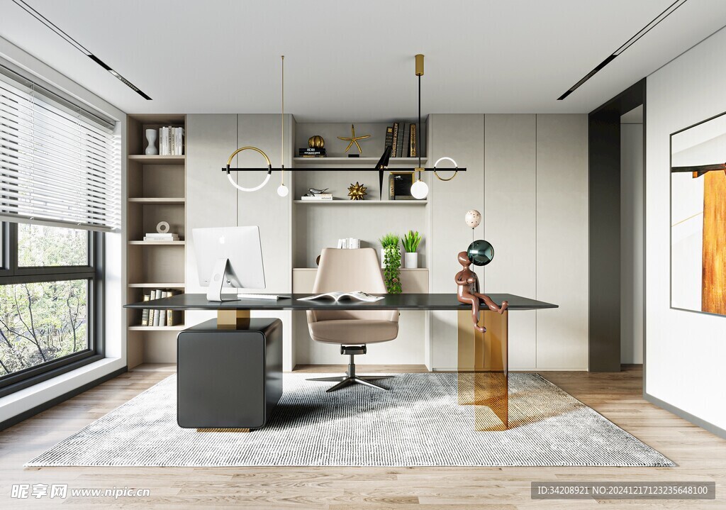 现代简约高级感多功能新中式书房