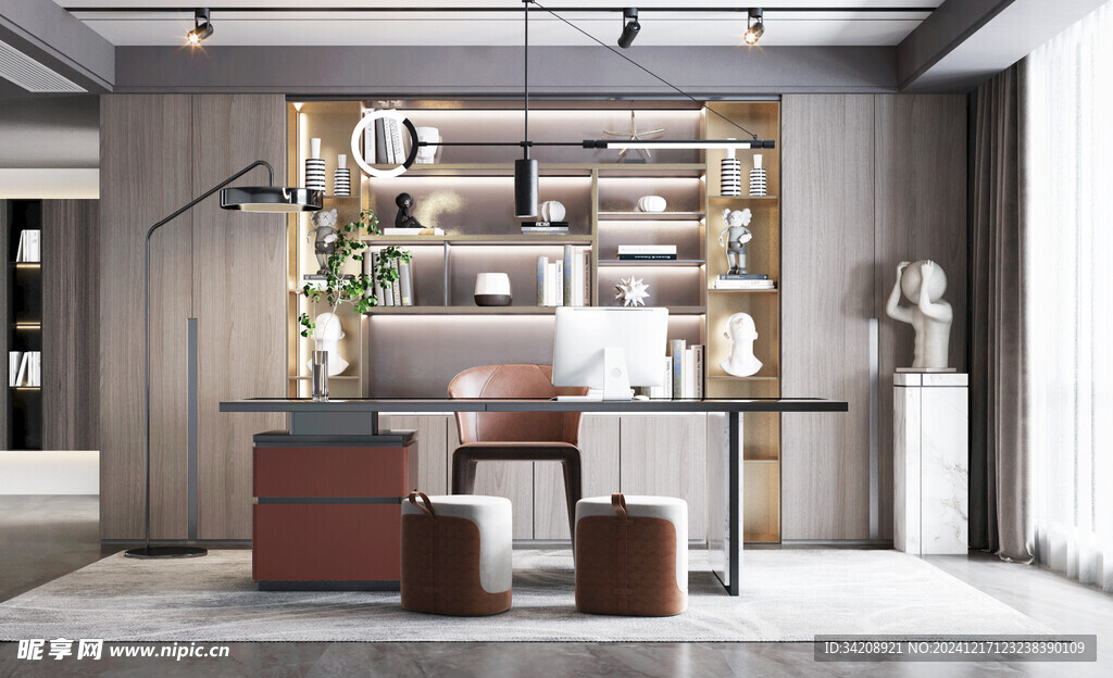 现代简约高级感多功能新中式书房