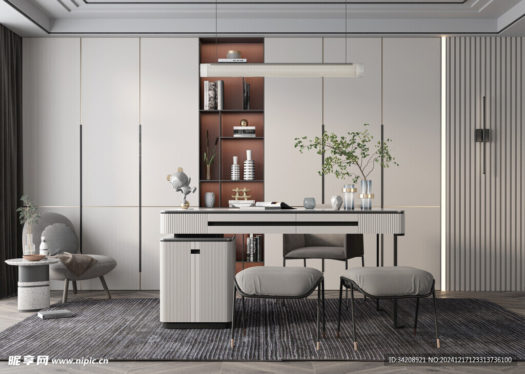 现代简约高级感多功能新中式书房