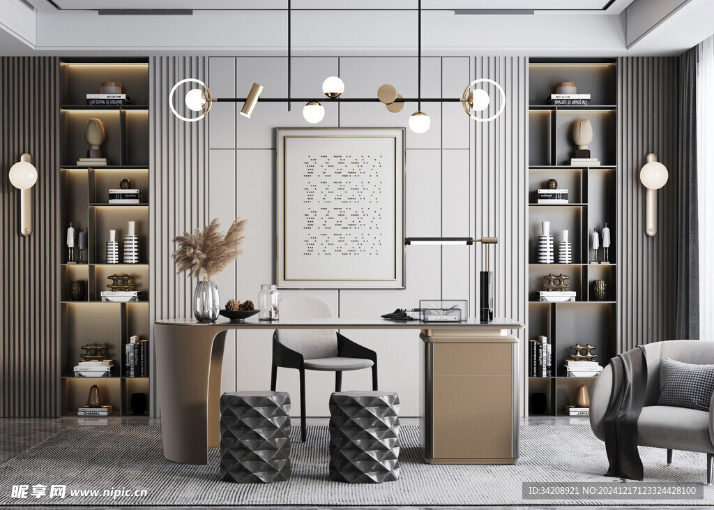 现代简约高级感多功能新中式书房