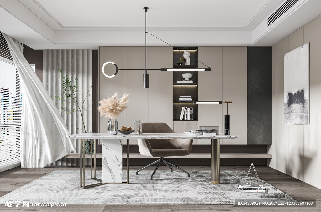 现代简约高级感多功能新中式书房