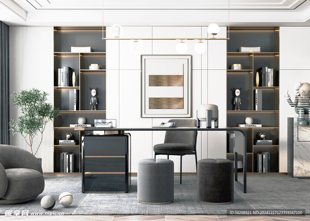 现代简约高级感多功能新中式书房