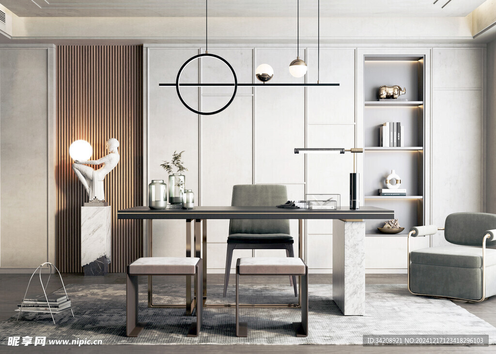 现代简约高级感多功能新中式书房