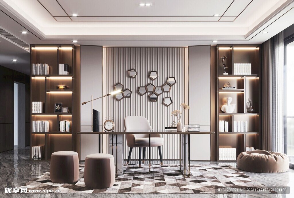 现代简约高级感多功能新中式书房