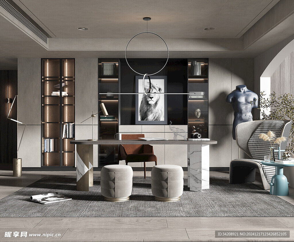 现代简约高级感多功能新中式书房