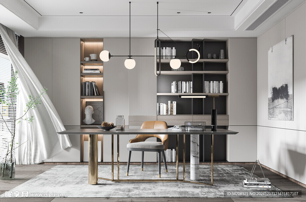 现代简约高级感多功能新中式书房