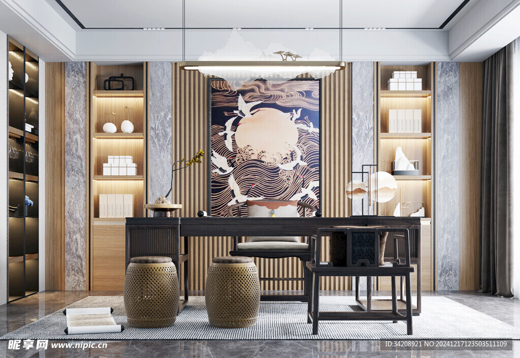 现代简约高级感多功能新中式书房