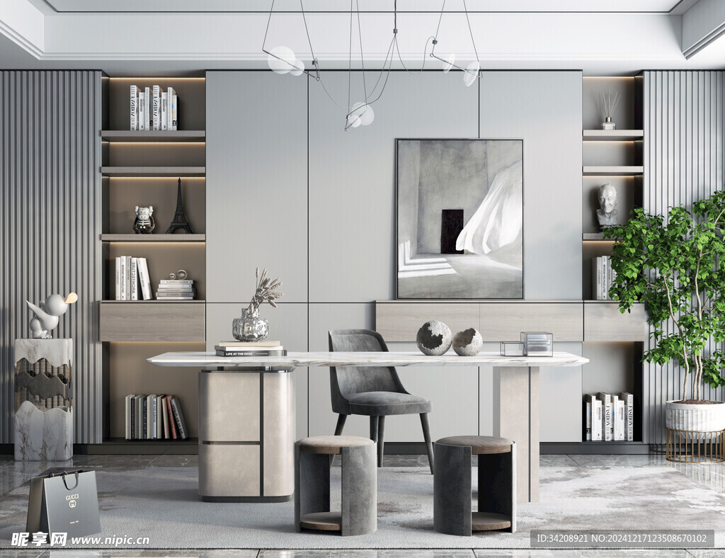 现代简约高级感多功能新中式书房